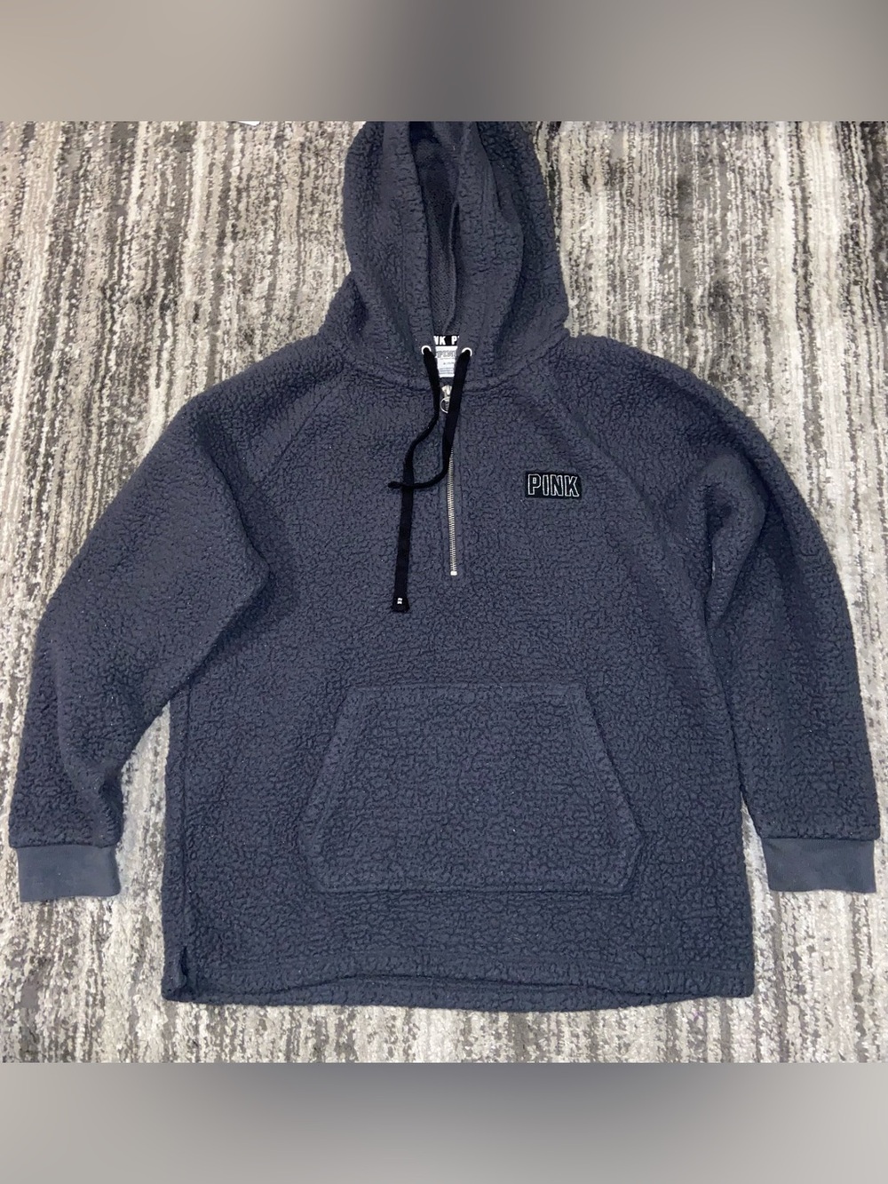 PINK Victoria’s Secret half zip Sherpa hoodie size medium, dark gray